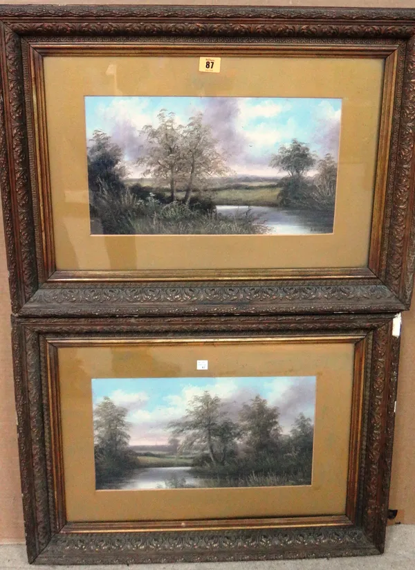 R. Hulk (early 20th century), Landscapes, a pair, oil on board, both signed, each 21.5cm x 39cm.(2)  H1