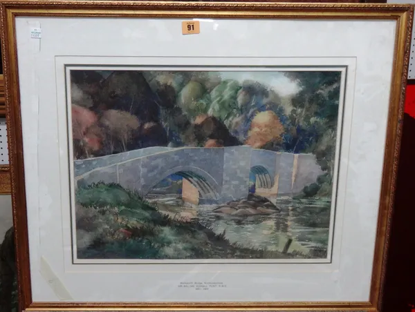 Follower of Sir William Russell Flint, Warkworth Bridge, Northumberland, watercolour, bears a signature, 36cm x 49cm.  I1