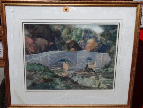 Follower of Sir William Russell Flint, Warkworth Bridge, Northumberland, watercolour, bears a signature, 36cm x 49cm.  I1