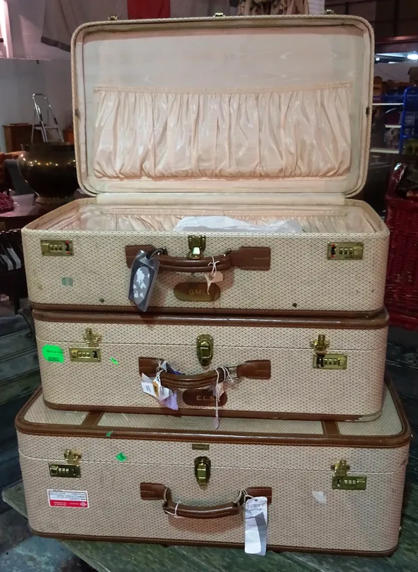 A set of three vintage style suitcases, by T. Anthony Ltd, the largest 83cm wide, (3).  S4B