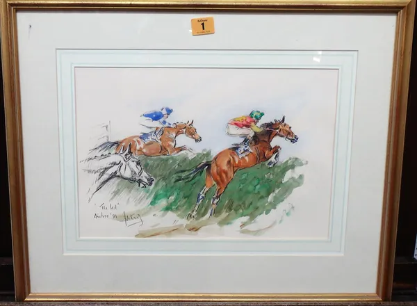 John King (20th century), 'The last', Aintree, watercolour and pencil, signed and inscribed, 24.5cm x 36.5cm.  M1