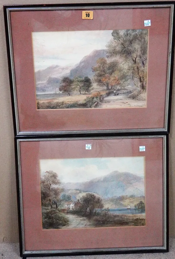 A group of eight watercolours and drawings of landscape views, including a view towards Ventnor attributed to William Collins, a pair of Lake District