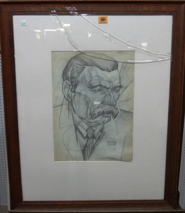 Manner of Annenkov, Portrait of a man, pencil, bears a signature, 41cm x 29cm.  J1