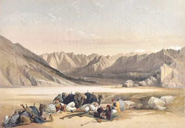 After David Roberts, Approach to Mount Sinai; Sabaste, Ancient Samaria; Chapel of the Convent of St Catherine, on Mount Sinai; Mosque of Omar, shewing