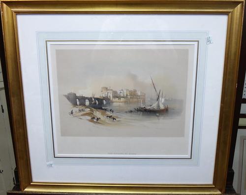 After David Roberts, The Citadel of Sidon; Temple of Dandour, Nubia; Temple of Waby Dabod, Nubia, three lithographs by Louis Haghe, with hand colourin