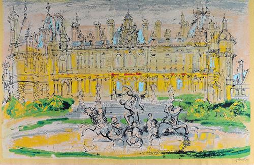John Piper (1903-1992), Waddesdon, colour screenprint, signed in pencil, 67cm x 101.5cm. DDS Illustrated.