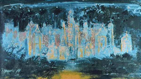 John Piper (1903-1992), Harlaxton (Blue), colour screenprint, signed in pencil, 61cm x 105cm. DDS Illustrated.