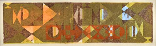 John Wells (1907-2000), Abstract, colour lino cut, signed and dated 1971 to mount, numbered 2000/8D, 10cm x 34cm. Illustrated.   DDS