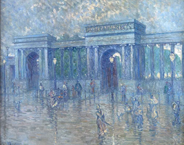 English School (c.1900), The Grand Entrance, Hyde Park, oil on canvas, indistinctly signed, 98cm x 123.5cm. Illustrated.