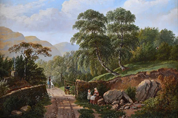 Henry Jutsum (1816-1869), By the wayside, oil on canvas, signed, 39cm x 59cm. Illustrated.