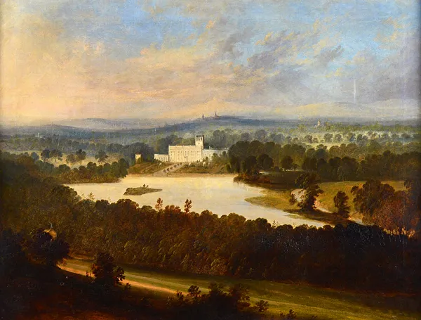 Circle of George Cuitt, View of Trentham Hall and Park, oil on canvas, 67cm x 89.5cm.Trentham Hall was remodelled from 1833-42, designed by Charles Ba