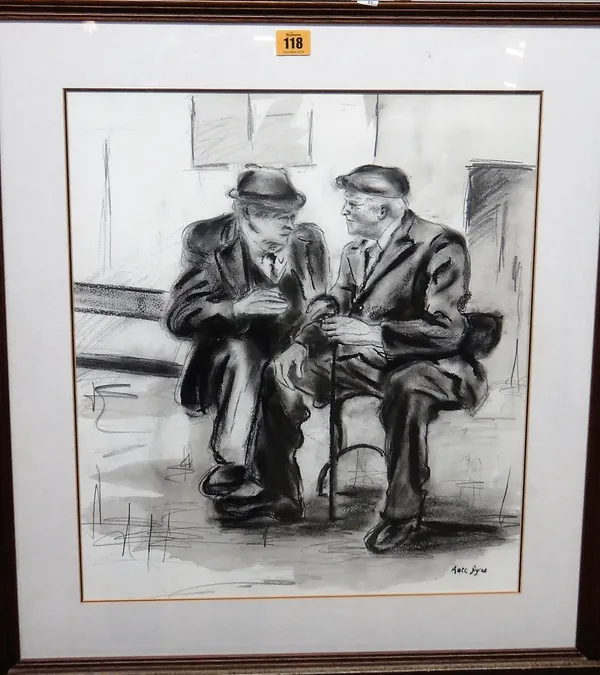 Kate Byrae (20th century), The conversation, charcoal, signed, 48.5cm x 42.5cm.  H1
