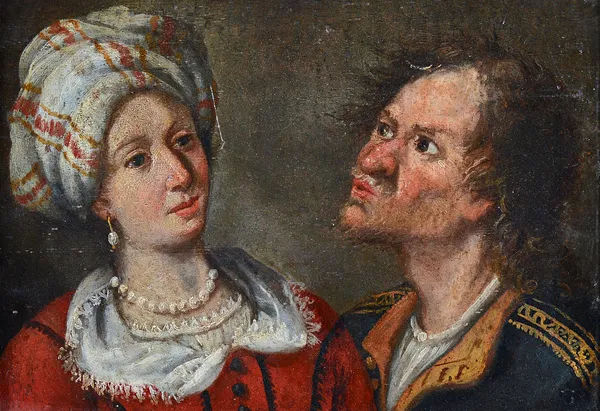 Italian School (18th century), A conversing couple, oil on panel, 22cm x 32cm.  Illustrated.