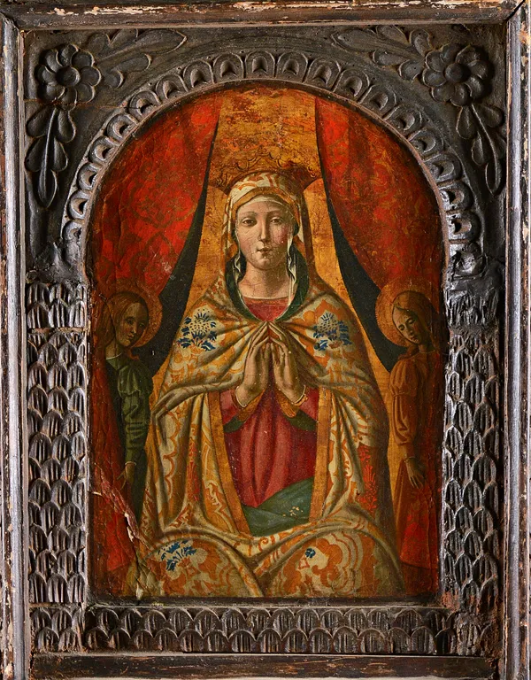 Manner of Matteo di Giovani, Madonna Orante, oil on panel, arched top, 39cm x 27cm.  Illustrated.