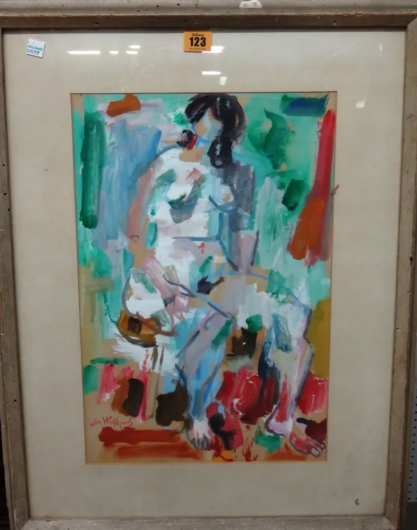 Manner of Ivon Hitchens, Seated nude, gouache, bears a signature, 45cm x 29.5cm.  H1