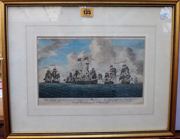 After Swaine and Harrison, The French Squadron defeated off Cape Logos 1759; The Success wedged on a rock, two engravings with hand colouring, togethe