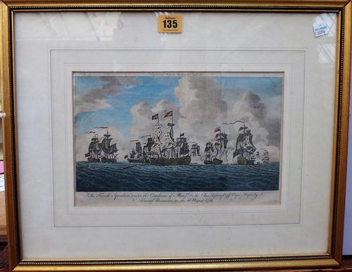 After Swaine and Harrison, The French Squadron defeated off Cape Logos 1759; The Success wedged on a rock, two engravings with hand colouring, togethe