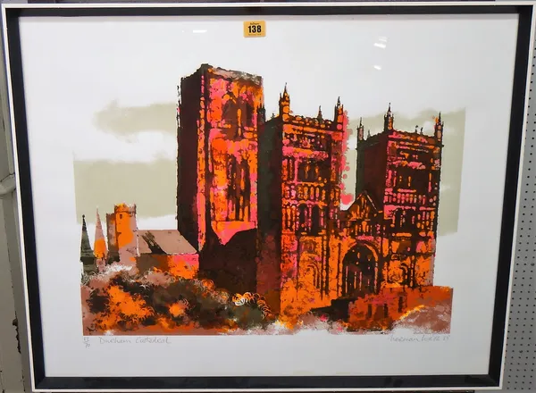 Norman Wade, (20th century), Durham Cathedral 67/70, Bamburgh Castle artists proof and Durham 12/60, three lithographs, all signed and variously dated