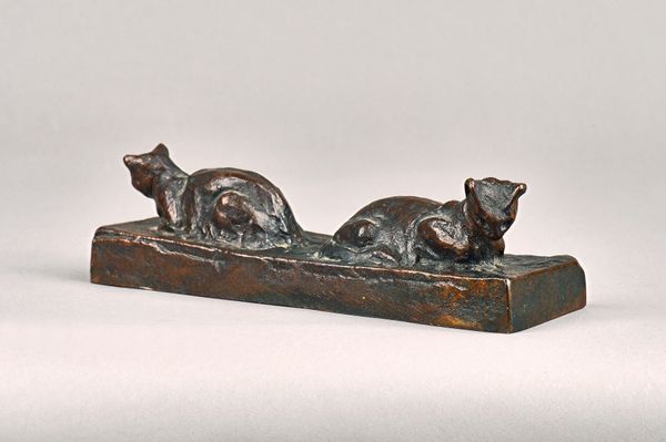 After Theophile Alexandre Steinlen, (1859-1923), a painted bronze, C.1915, cast as two opposing cats resting on a naturalistic rectangular base, signe