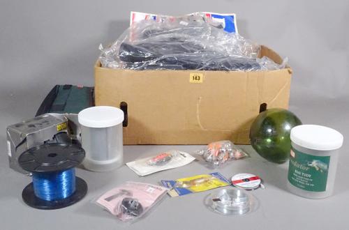 Fishing interest; a box of fishing tackle, tri-pods and mixed sea and coarse fishing items.   S4T