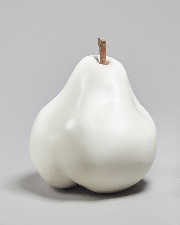 Untitled, white glaze ceramic pear of large proportions, unsigned 40cm high. Illustrated.