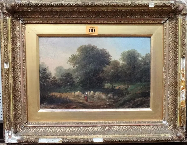 English School (19th century), Figure in a wooded landscape, oil on canvas, 19cm x 29cm.  H1