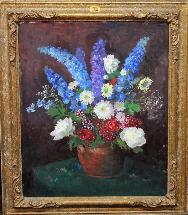 Arthur Bateman (20th century), Floral still life studies, two, one oil on canvas, one oil on board, both signed, the larger 60cm x 50cm.(2)  H1