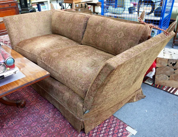 Peter Dudgeon; a 20th century Knole two seater sofa, upholstered in Watts of Westminster fabric, 160cm wide x 110cm deep x 90cm high.