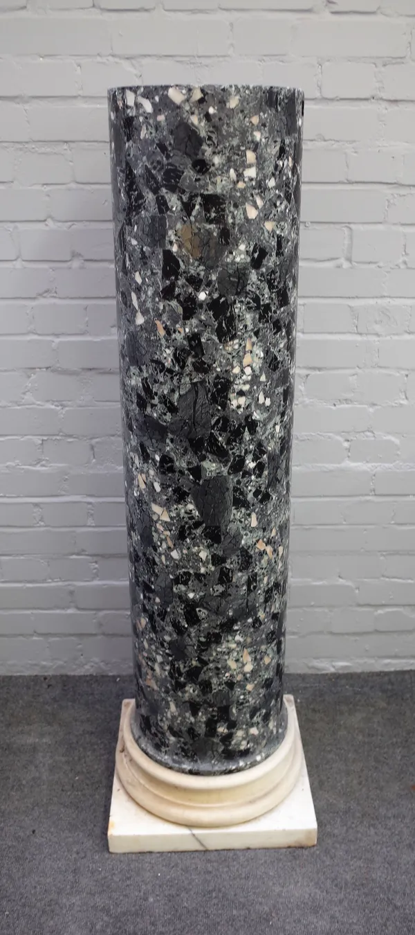 A mid-19th century Italian scagliola column with turned shaft on square white marble base, 41cm wide at base 138cm high, column diameter 31cm.