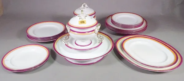 Ceramics, including; a Wedgwood cream part dinner service, with burgundy and gilt decoration, (qty).  S2M