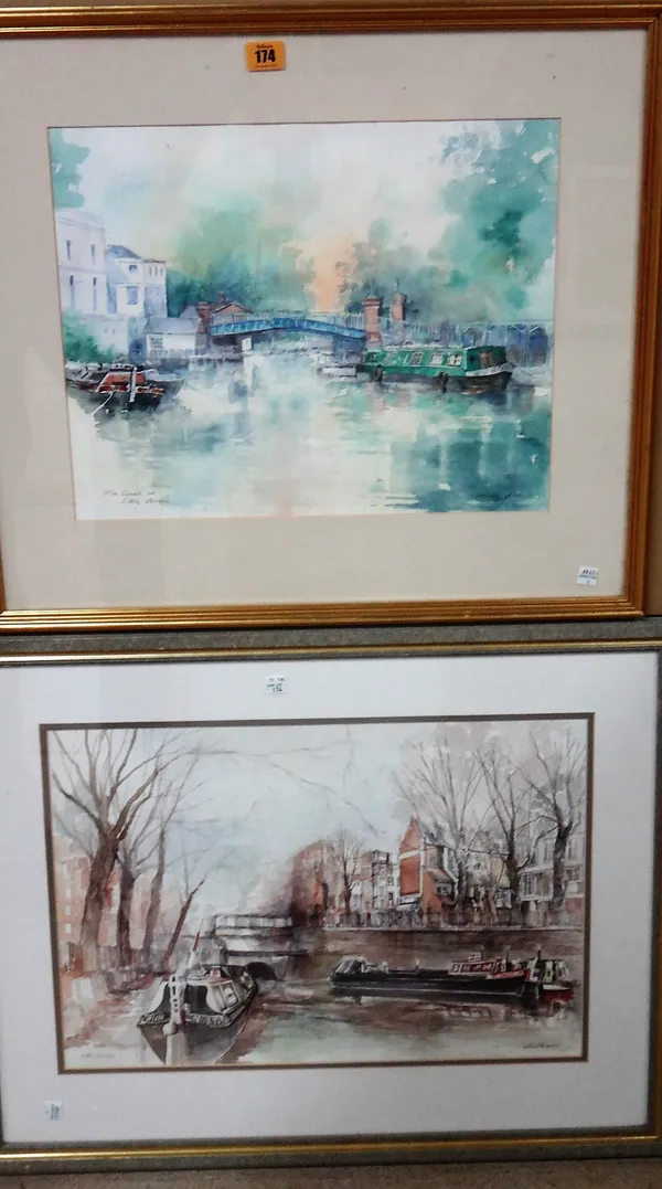 A group of three modern watercolours of Little Venice, together with a watercolour by John Thorne of San Giorgio Maggiore, Venice.(4)  G1