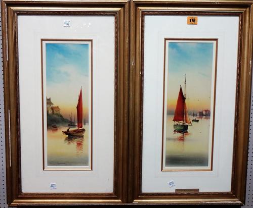 Garman Morris (fl.1900-1930), Staithes, Yorkshire; On the South Coast, a pair, watercolour, both signed and inscribed, each 37cm x 12cm.(2)  G1