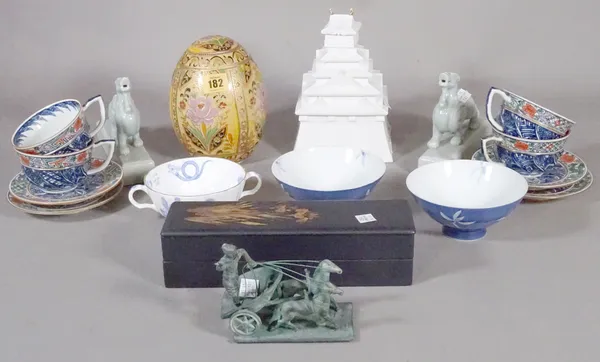 Asian ceramics, including; mainly 20th century part tea sets, a lacquer box and sundry, (qty). S2T