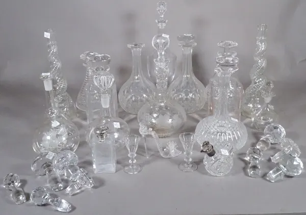 Glassware, comprising; 19th century and later cut glass decanters of various designs, some (a.f.), (qty).   S2T