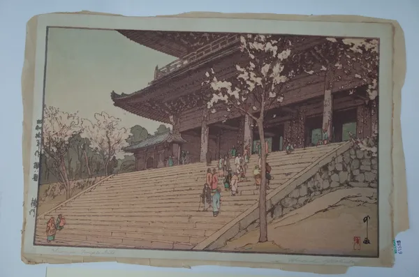 Hiroshi Yoshida ( 1876-1950); a woodblock print, `Chion in Temple Gate', titled and signed in pencil, image 24cm. by 37cm.