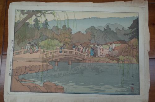 Hiroshi Yoshida (1876-1950); a woodblock print, `Maruyama Park in Kyoto', signed in pencil, image 24cm. by 37cm.