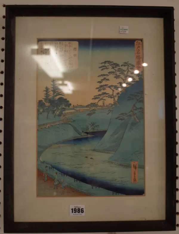 Ando Hiroshige (1797-1858); two woodblock prints, river landscapes, signed, 33cm. by 22cm., mounted framed and glazed.