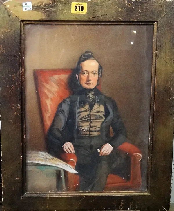 Continental School (19th century), Portrait of a gentleman, seated in an armchair, watercolour, 37cm x 26cm.  F1