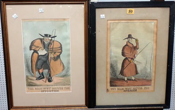 A Sharpshooter, The Man wot drives the Opposition; The Man wot Drives the Sovereign; two engravings with hand colouring, together with two further 'Jo