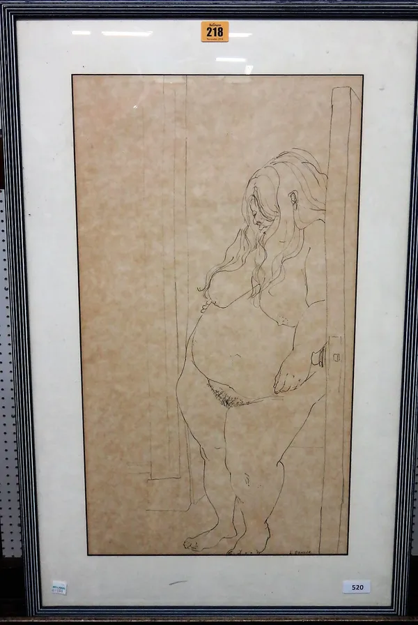Linda Bunker (20th century), nude study, pencil, pen and ink, signed, 59.5cm x 32.5cm.