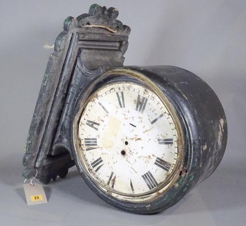 A Victorian ebonised double sided station clock case, lacking movement, (a.f).   A8