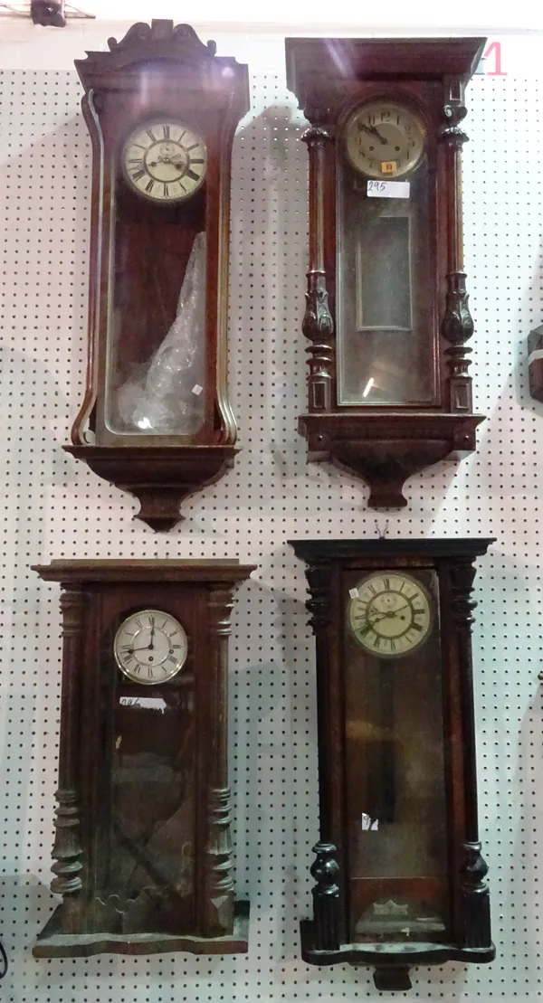 A group of four 19th/20th century Vienna rectangular type wall clocks, (4).   A4