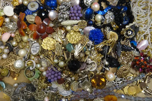 A collection of jewellery, including; an Asian collar necklace, a marcasite brooch, various pairs of earrings, rings, a Sterling bracelet fitted with
