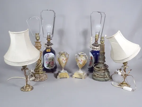 A group of small 19th century table lamps, including ceramic and bronze examples, (qty).  S3B