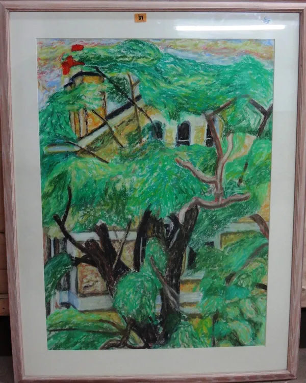 Jacob Adams (20th century), View from Twickenham, pastel, signed, 87cm x 63cm.Submitted to the Royal Academy 1989.Together with a colour print of tuli