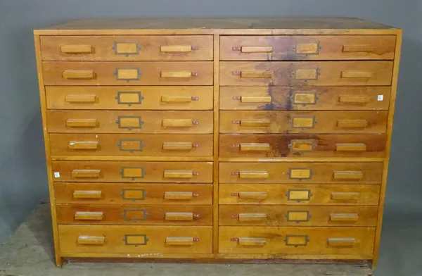 A 20th century hardwood collector's chest with eighteen drawers, 124cm wide x 93cm high. L6