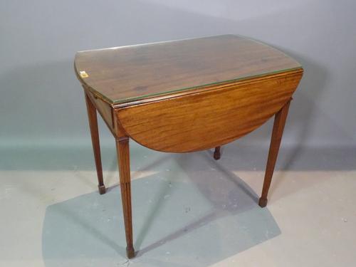 A Regency mahogany Pembroke table on fluted tapering supports, 80cm wide x 73cm high.   BAY 1