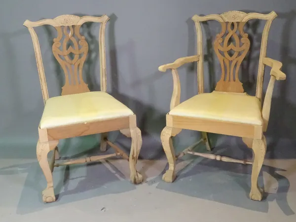 A set of ten George III style pine dining chairs, (10).   BAY 3