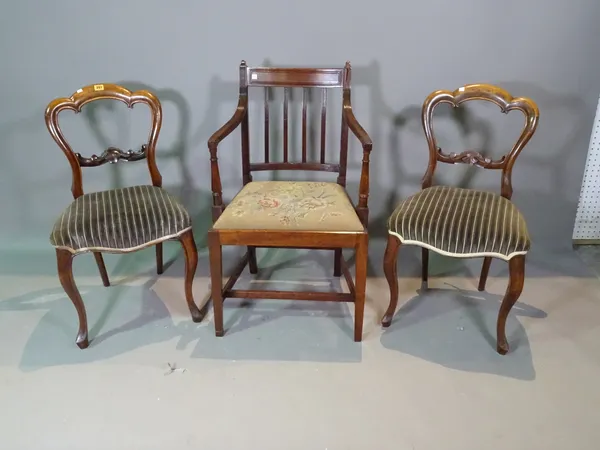 A set of six Victorian mahogany hump back dining chairs, (6).   BAY 3