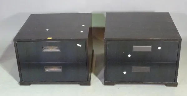 A pair of modern simulated rosewood two drawer side tables, each 60cm wide x 45cm high.   K8